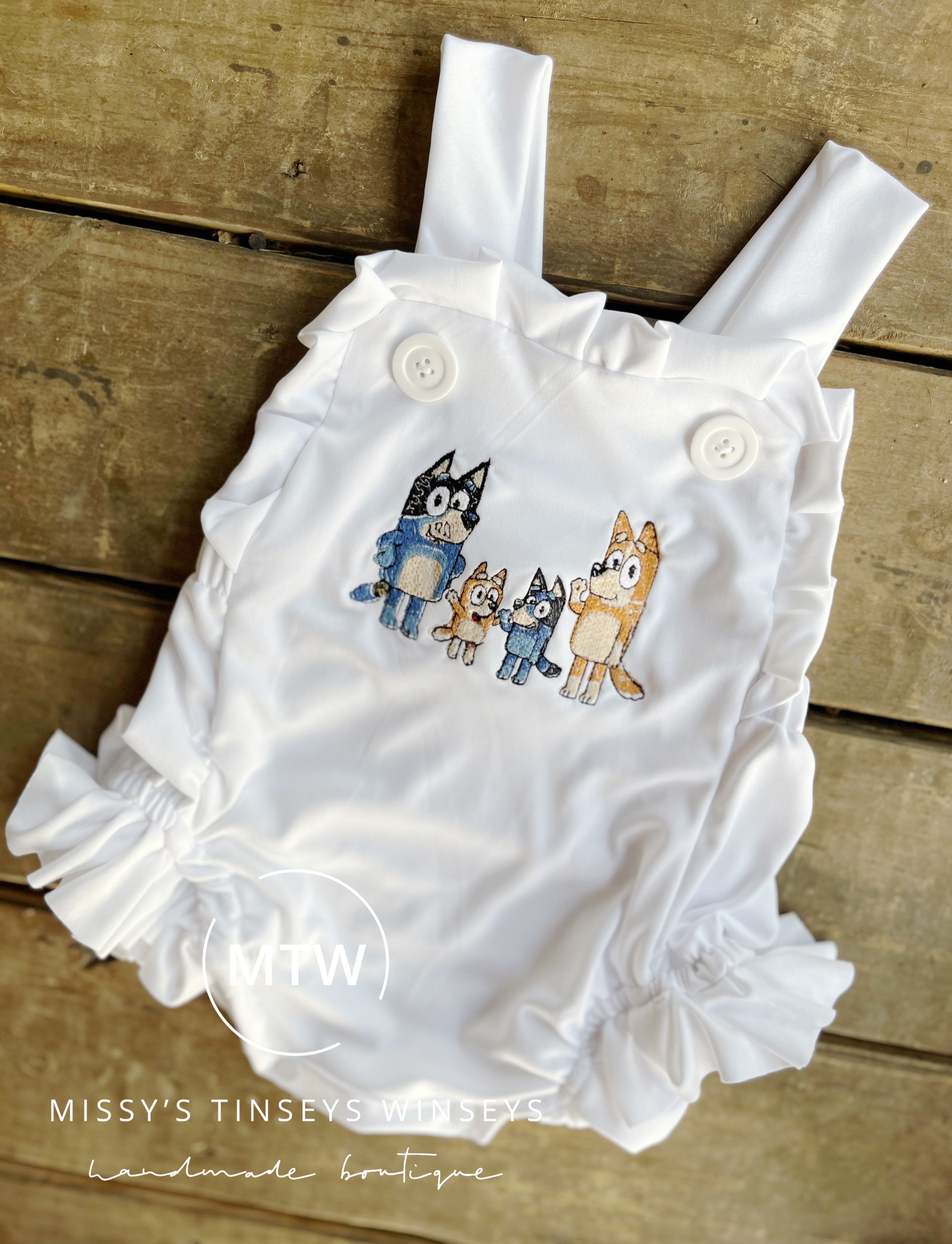 Blue Dog Themed Embroidered Romper