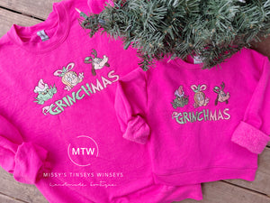 Grinchmas Pink Girls Crewneck Sweatshirt