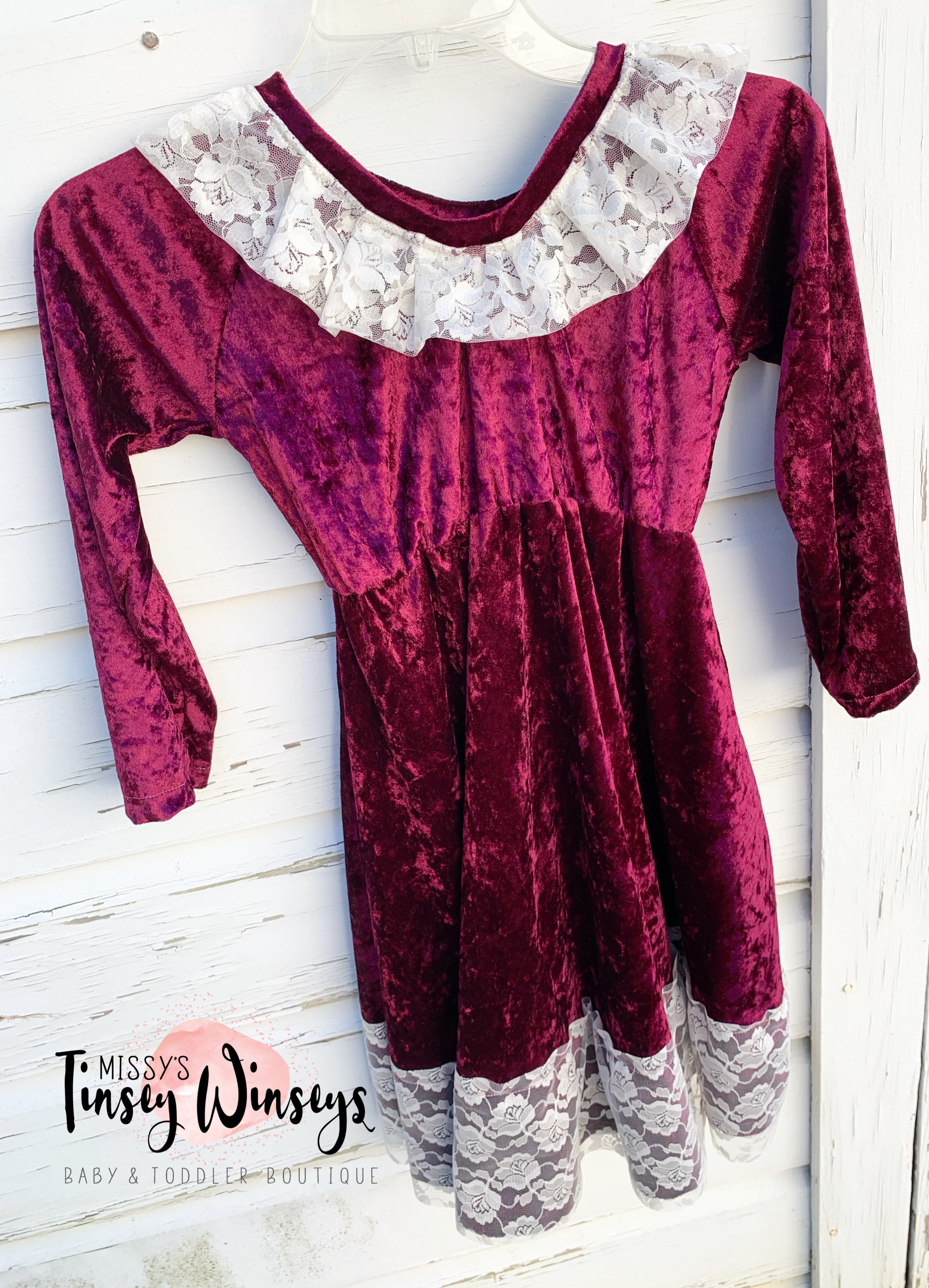 Burgundy Velvet Lace Dress