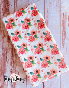 Coral Floral Changing Pad Cover