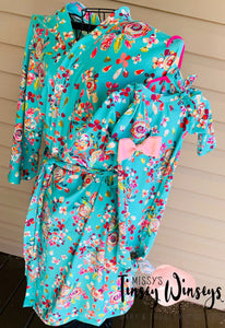 Turquoise Watercolor Floral Mommy & Me Set