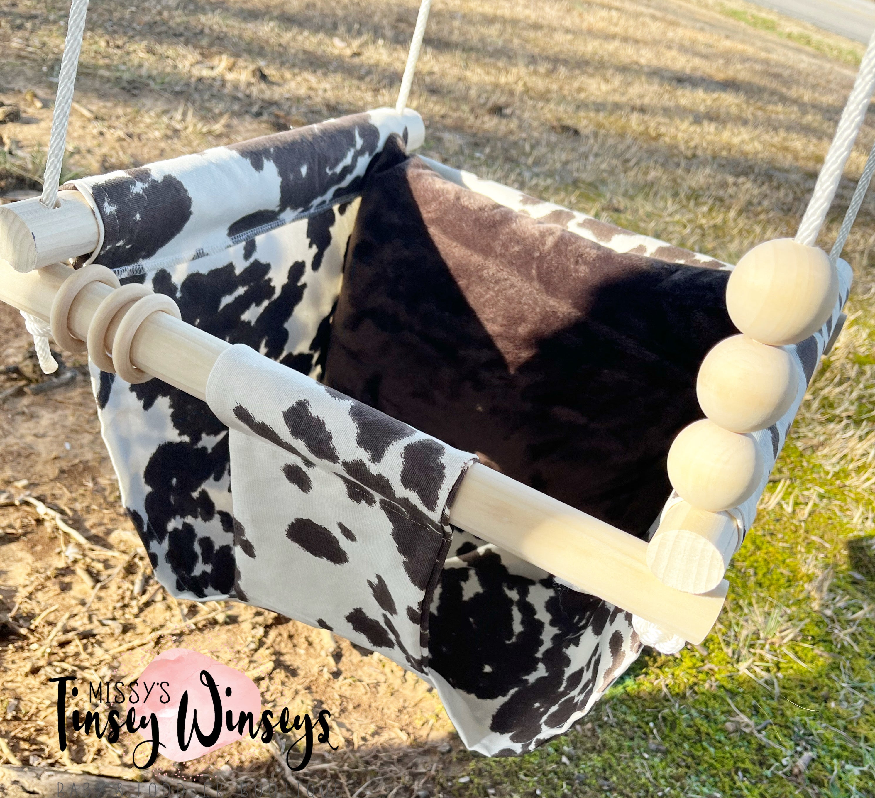 Cow Print Wooden Canvas Swing