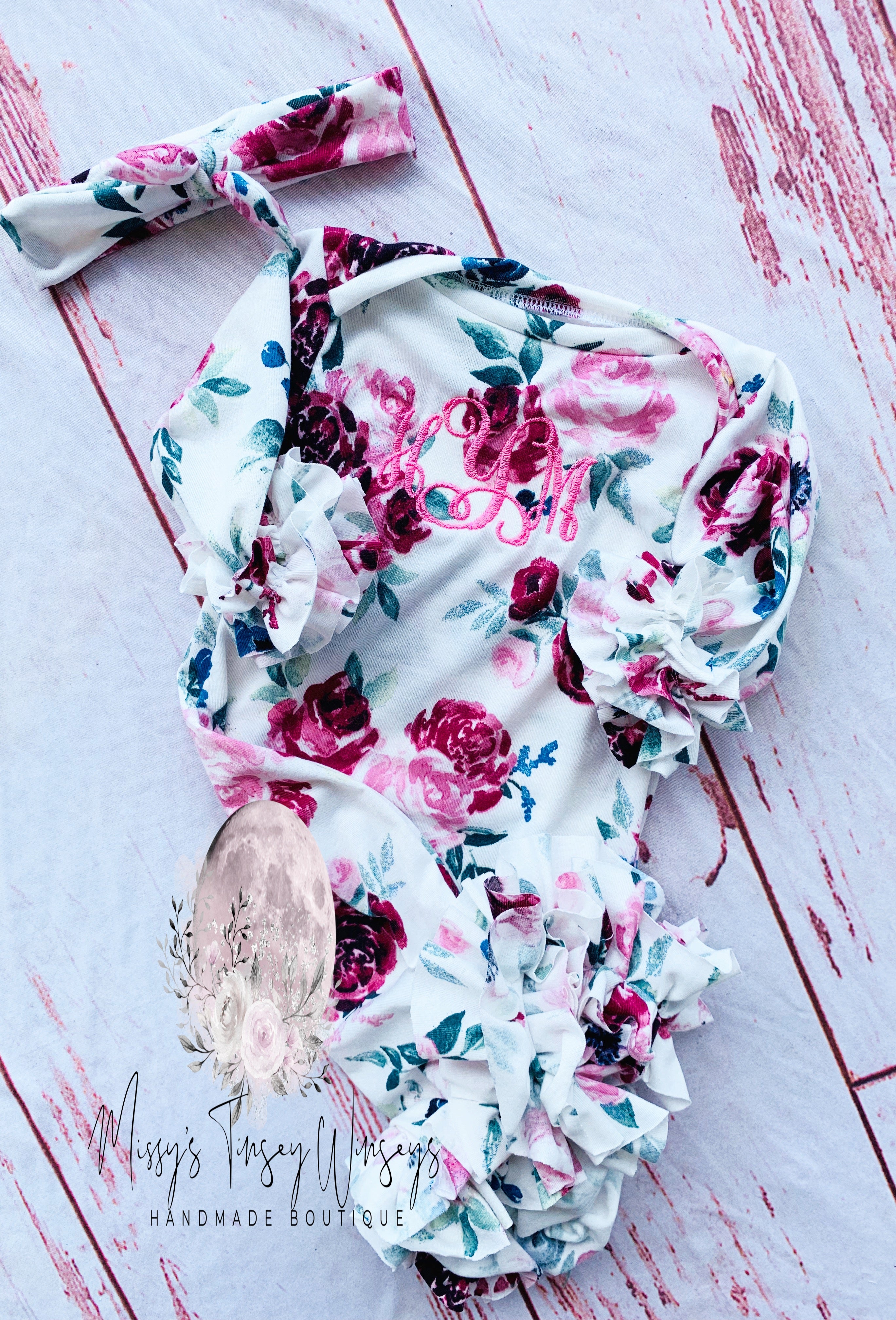 Ruffled Floral Baby Gown Set