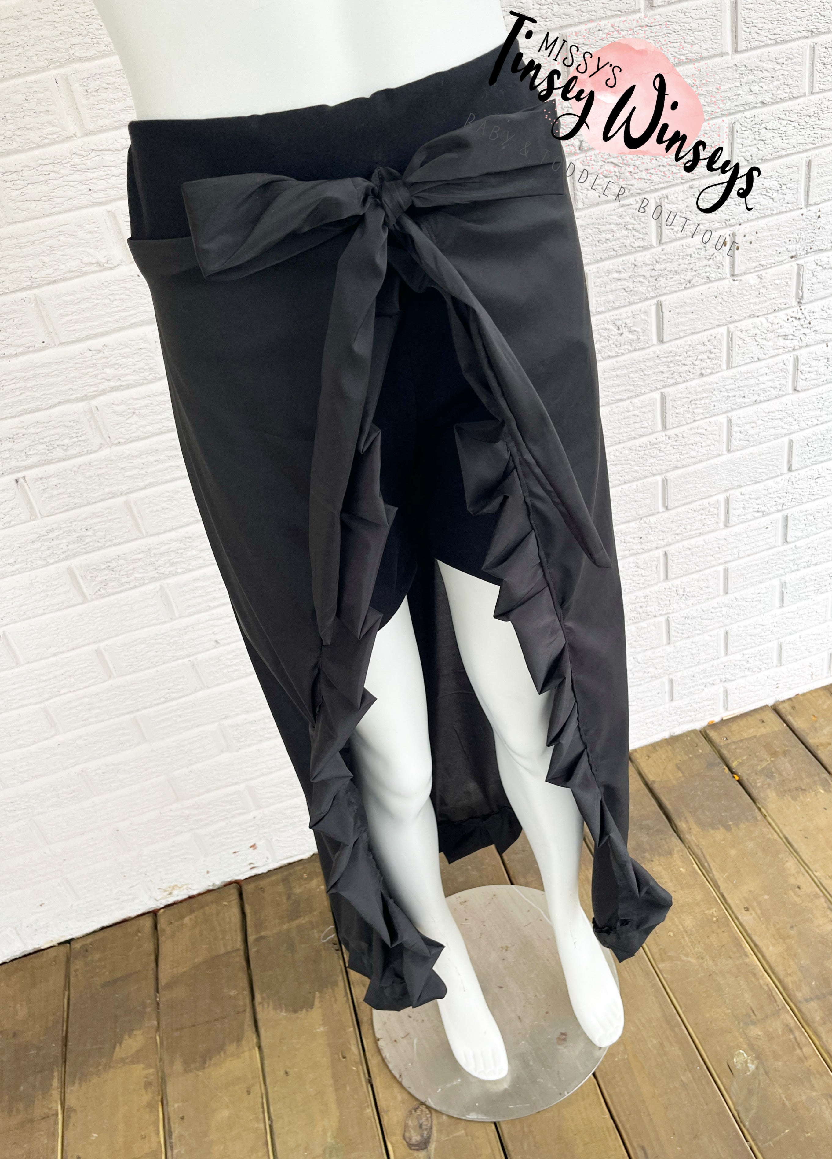 Black Shorts with Ruffle Skirt Overlay