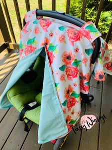 Coral Floral Car Seat Canopy