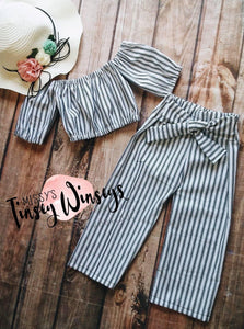 Striped Linen Crop Top & Pant Set