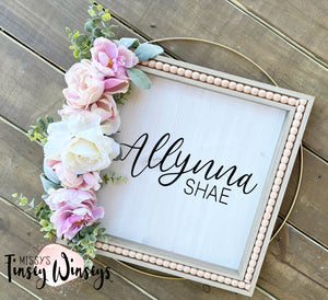 Floral Personalized Beaded Wood Ring Sign
